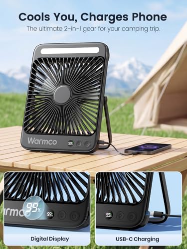 Warmco Black Battery Powered Camping Fan & LED Lantern, 20000mAh Portable