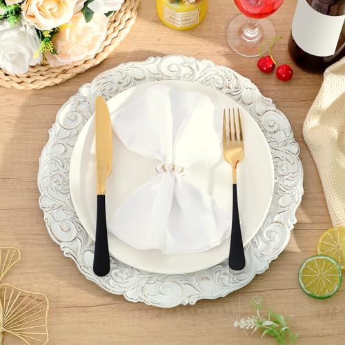 30 Pcs Antique White Charger Plates Bulk Plastic 13", Classic