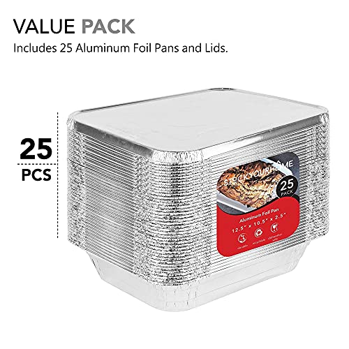 25 Pack Disposable Aluminum Pans with Lids 9x13 for Baking Cooking & Storing - Food Containers