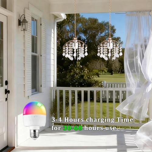 Wireless Crystal Pendant Light with Remote, 12 Colors, Rechargeable Battery, Dimmable 11in Ceiling Chandelier for Indoor & Covered Outdoor