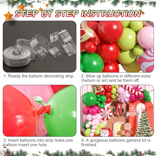 Christmas Arch Kit - Red Pink Green Latex Balloon Garland for Xmas Party - Variation 1