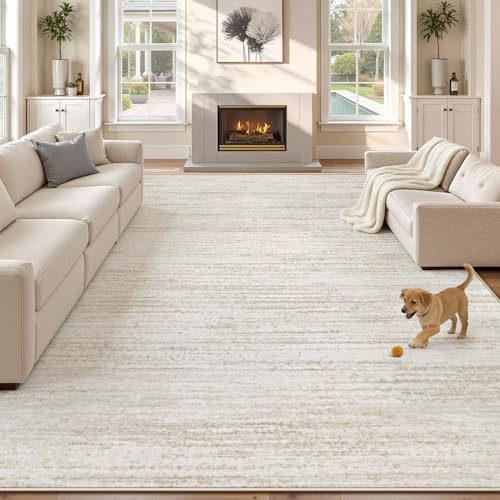 Beige 8x10 Modern Washable Non-Slip Area Rug for Living Room & Bedroom - Soft and Stain Resistant