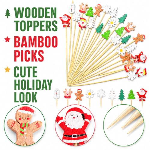 150pcs 5.2in Christmas Cocktail Picks - Basilify Christmas Cocktail Picks, Xmas Party Decor