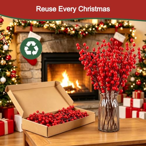 GOONMILL 10 Pack Red Artificial Berry Stems - 16.5 Inch Holiday Decor