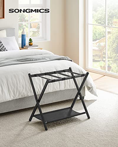 Foldable Luggage Rack Steel Frame with Oxford Fabric & Plastic - Black, 1 Pack