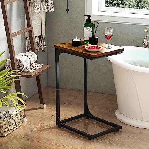 QEEIG C-Shaped End Tables Set of 2, Brown, 11.8 x 15.7 x 25.6 inches, Sofa Side Tables for Living Room & Bedroom