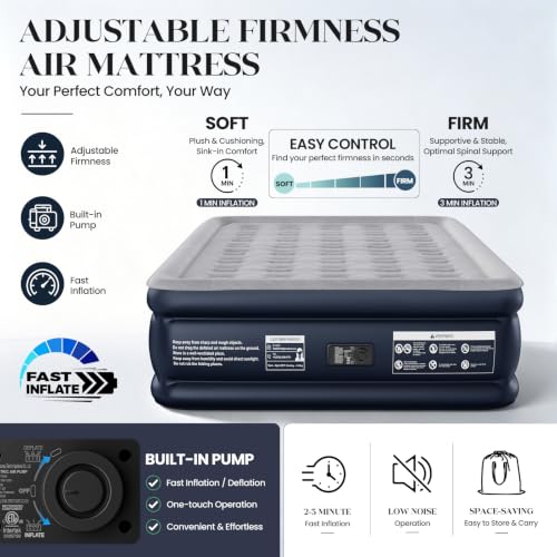 KNZZO Queen Air Mattress with Built in Pump, 18 Inch Inflatable Bed,