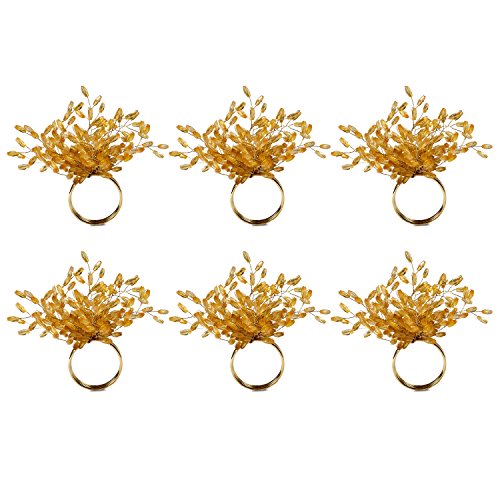 DII Gold Beaded Starburst Napkin Ring Set, 4" Diameter, 6-Piece (Holiday Tabletop Décor)
