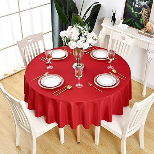 KAIPHO Waterproof Red Round Tablecloth 90 Inch - Wrinkle-Free, Stain-Resistant
