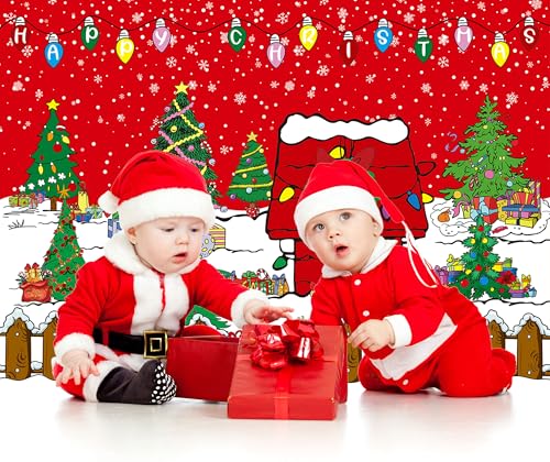 CINRAY Red 7x5FT Comic Christmas House Backdrop - Winter Snow Night Photo Background