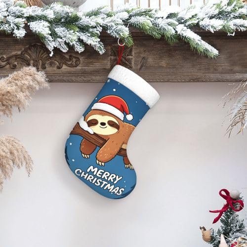 Sleep Sloth Christmas Stocking 17.7-Inch Fireplace Hanging Decor for Holiday Family Gift
