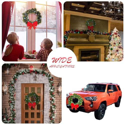 Honoson 11.8 Inch LED Christmas Wreath for Car with 5 Nylon Ties