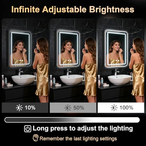 LED Bathroom Mirror 16x24 Inch Anti-Fog with Lights & 3 Light Modes - Vertical Wall Mount