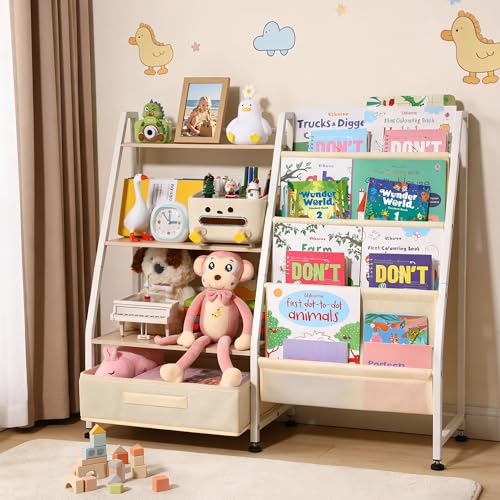 Kids Bookshelf and Toy Storage Unit - Toddler Friendly Playroom Organizer