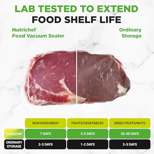 NutriChef Silver Food Vacuum Sealer Machine - 14.1 x 6 x 3 Inch, Automatic Air Sealing for Dry & Moist Foods
