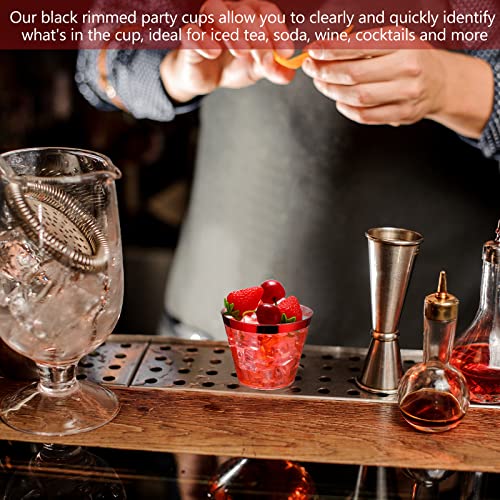 Norme 50 Pack 9 oz Red Rimmed Plastic Cups Heavy Duty Wine Glasses
