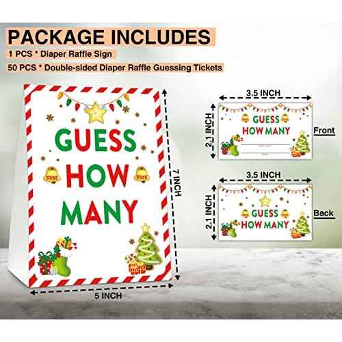 Christmas Bridal Shower Game Sign and Card, Christmas Find How Many Party Game Set, 1 Sign With 50 Find Tickets ?LK-016