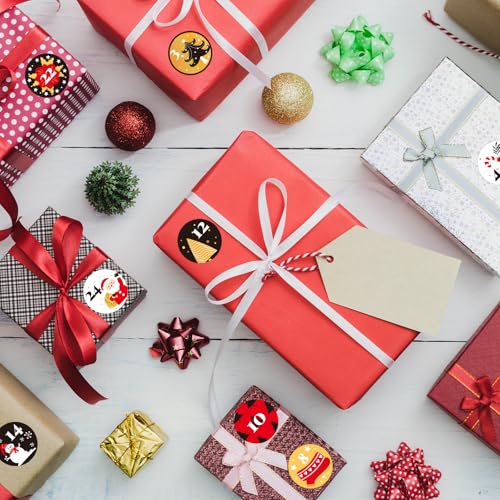 288 Pcs Christmas Advent Stickers 1-24 Number Stickers Christmas Countdown Labels DIY Advent Calendar Labels for Gift Boxes Craft Xmas Party Supplies