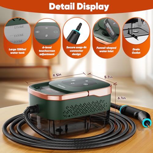Handheld Steam Cleaner for Home - Green/Gold 1250ml Pressurized Steamer