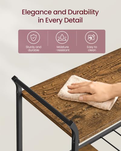 VASAGLE Rustic Brown & Matte Black Bar Cart with Wheels, Wine Rack & Glass Holder - 33.3 x 15.7 x 33.7 Inches