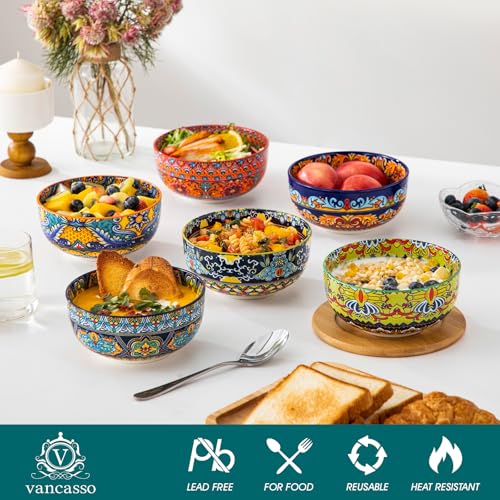 Vancasso 6-Piece Colorful Porcelain Cereal Bowls Set, 28oz Kitchen Dinnerware