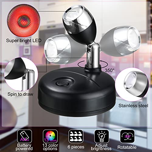 Wireless LED Spotlight 6 Pack RGB Color Battery Operated - Black