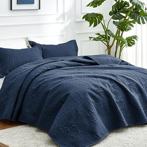 Love's Cabin Full/Queen Navy Blue Coin Pattern Lightweight Quilt Set - 3 Pieces