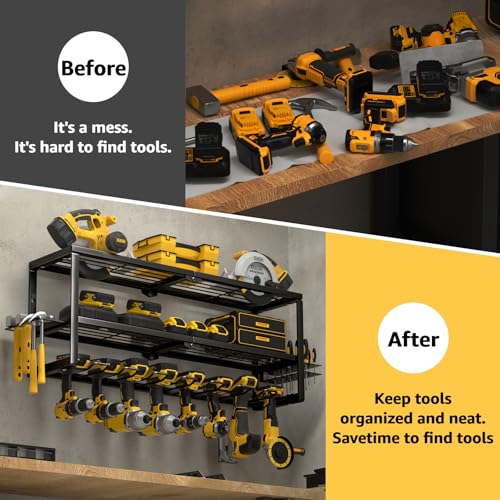 Heavy Duty Power Tool Organizer Wall Mount with 8 Slots - 32 Inch Drill Storage Rack & Charging Station