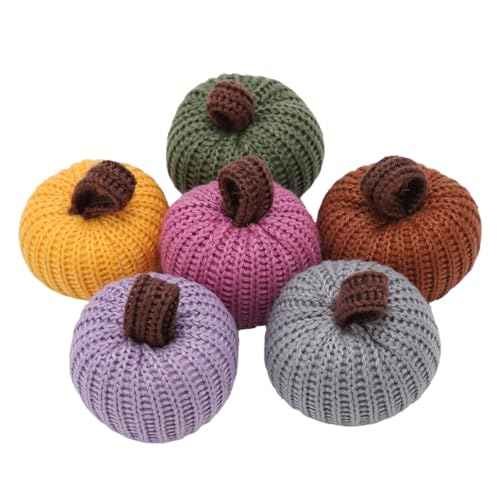 Fall Pumpkin Decor, 6 Colors Mini Knit Pumpkin Set for Halloween Thanksgiving Farmhouse Harvest Fall Home Decoration,Fall Gifts for Women Men Coworkers