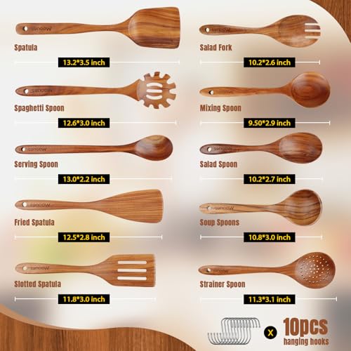 10PCS Wooden Cooking Utensil Set - Teak Wood Kitchen Tools