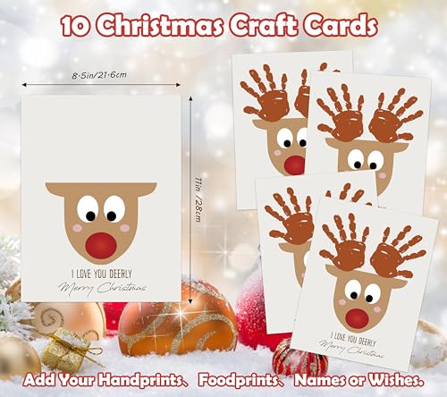 I Love You Deerly Christmas Handprint Art Craft Kits - 10 Pack, Greeting Cards for Kids & Classroom