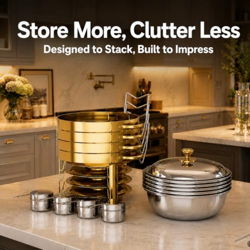 Buffet Chafing Dishes Set - 4 Pack 6QT Stainless Steel with Gold Finish