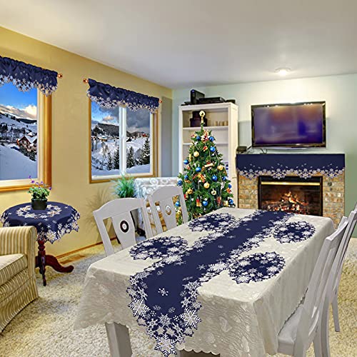 Simhomsen Embroidered Snowflakes Christmas Table Runner 14x69 Inches Navy Blue
