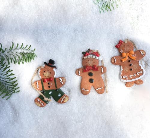 Gingerbread Christmas Ornaments Set - 3 Resin Hanging Decor, 3.5 Inch