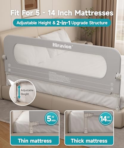 Toddler Bed Rail 71 Inch Foldable Safety Guard with Double Crossbar - Grey / 1 Side
