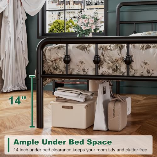Twin XL Bed Frame with Headboard & Footboard - Victorian Style, Heavy Duty Metal Support, No Box Spring Needed, Easy Assembly
