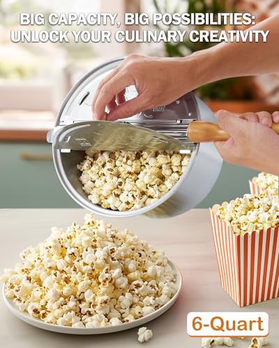 Cook N Home Brushed Aluminum 6 Quart Stovetop Popcorn Popper with Hand Crank