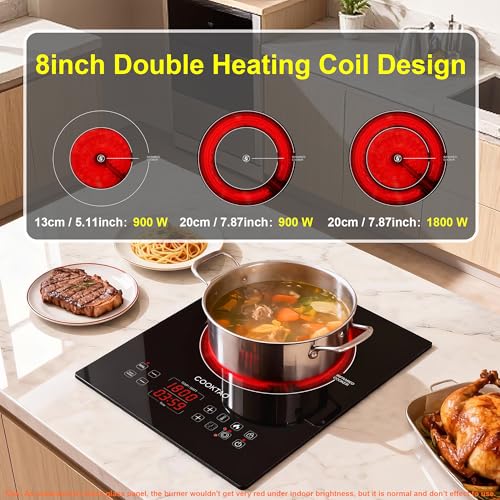 Cooktao 12 Inch Single Burner Electric Hot Plate 1800W Infrared Cooking Stove with Temperature & Wattage Control