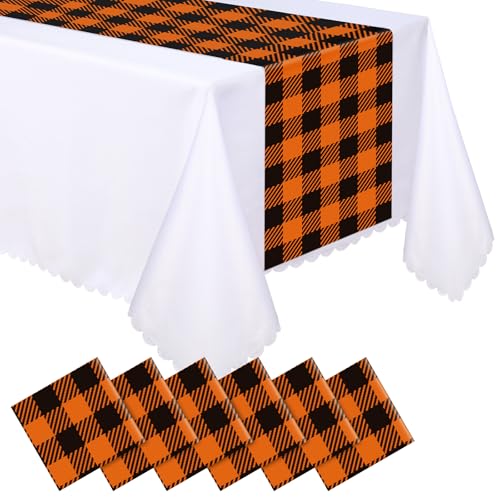 Windkream 6 Pack Fall Buffalo Plaid Plastic Table Runners 14 x 108 Inches