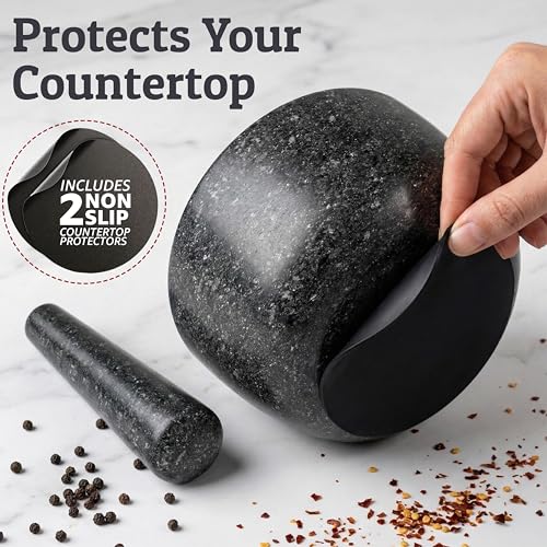 Priority Chef Black 4-Cup Granite Mortar and Pestle Set - Large 7 Inch Bowl