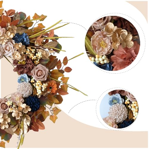 24-Inch Fall Flowers Wreath with Eucalyptus and Maple Leaves for Front Door