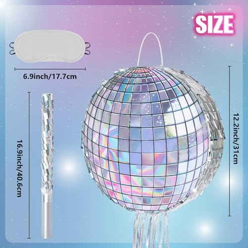 WERNNSAI Disco Party Piñata - Silver Disco Ball Theme Celebration Decor
