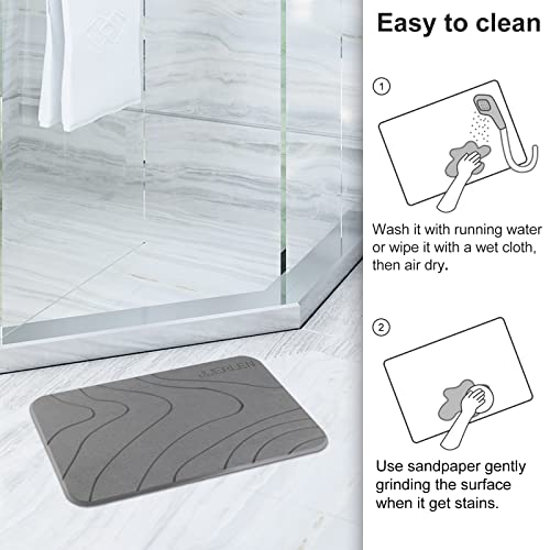 JUERLEN 2 Pack Diatomaceous Earth Shower Mats Grey 24x16 Inch NonSlip Fast-Drying