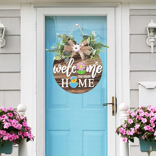 Interchangeable Seasonal Welcome Sign for Front Door with 4 Wreath Styles & 21 Icons
