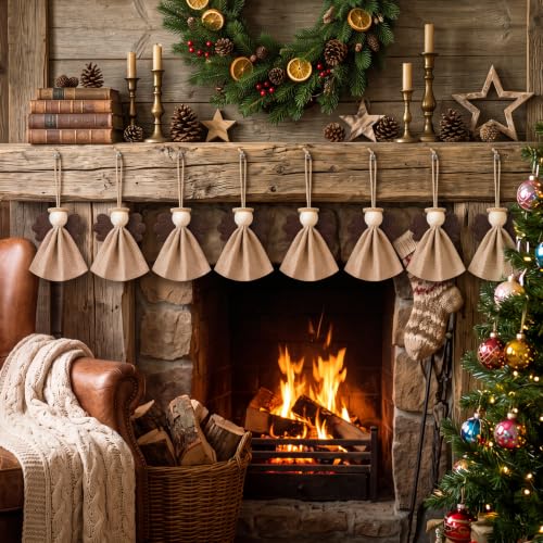 Christmas Angel Ornaments 6-Pack Rustic Burlap Hanging Decor - Briwooody Christmas (Variation: Christmas)