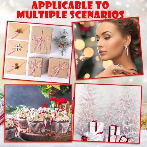 Giegxin 60 Pcs Christmas Mini Candy Canes for Crafts Plastic Candy Cane Ornaments Charms Decor Christmas Miniatures for Craft for Tree Hanging DIY Xmas (Pink and White)