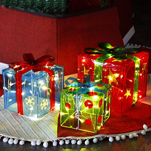 ATDAWN Set of 3 Outdoor Lighted Holiday Displays, Snowflake Star