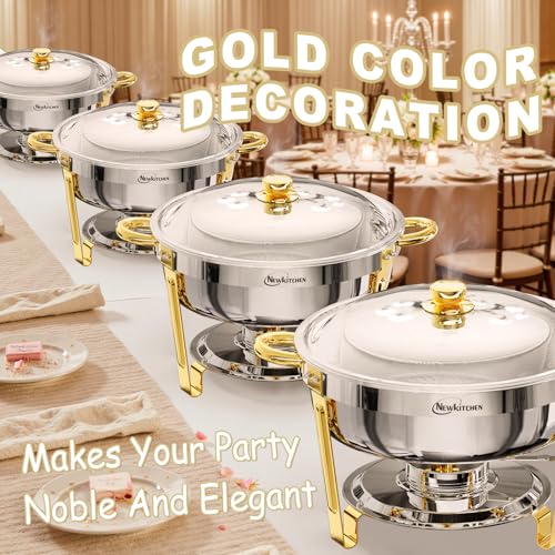 2 Pack Buffet Chafing Dishes 6QT Round Stainless Steel with Gold & Silver Finish