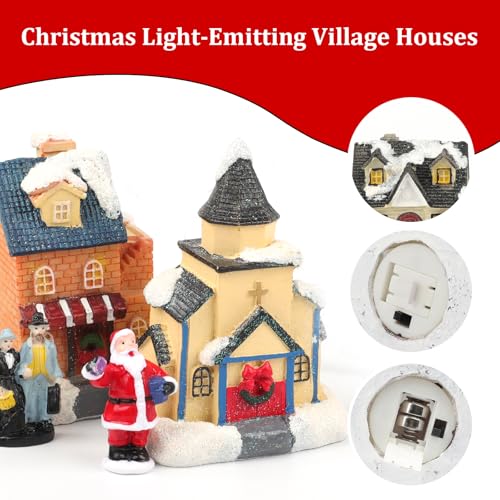 12-Piece Christmas Village House Set with LED Lights for Holiday Decor