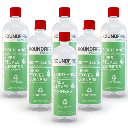 Roundfire Premium Bioethanol Fuel 6 x 1 Liter for Fireplaces Stoves and Burners - 6 Quart Pack